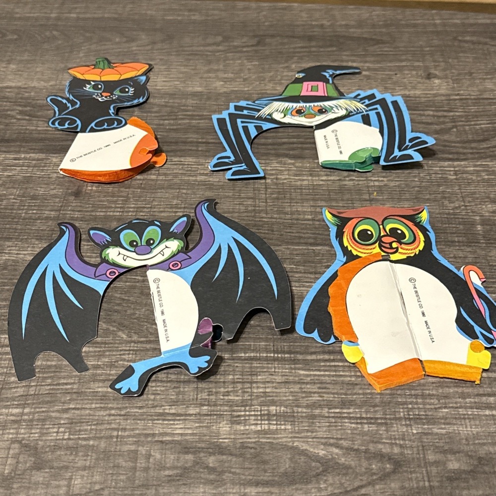 Beistle Halloween Lot 1980 Die Cut Honeycomb Cat Bat Owl Spider 4 Piece Vintage
